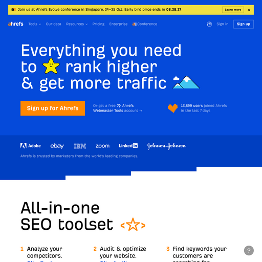 ahrefs.com homepage in Aug 2024