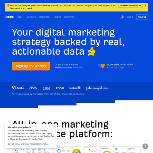ahrefs.com homepage in Jan 2025