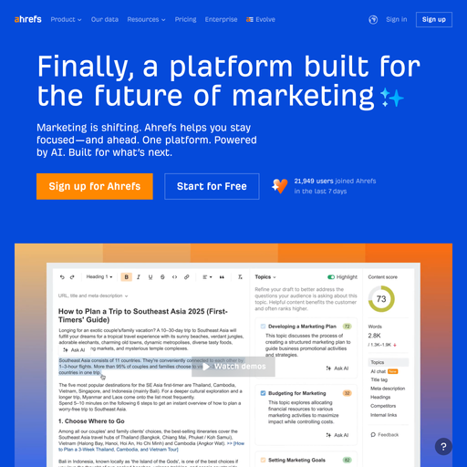 ahrefs.com homepage in Jul 2025