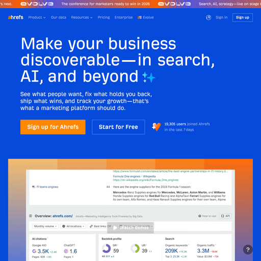 ahrefs.com homepage in Sep 2025