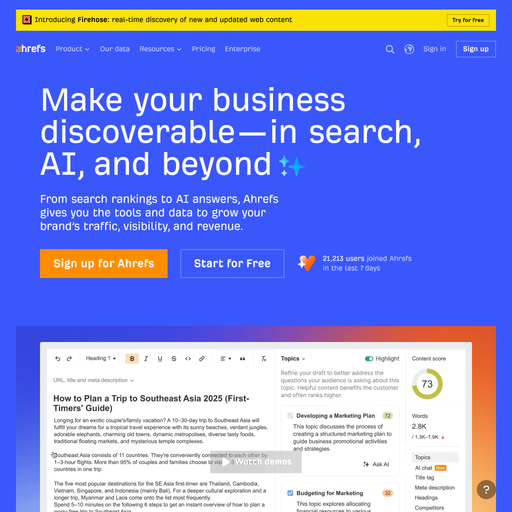 ahrefs.com homepage in May 2026