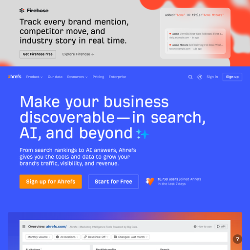 ahrefs.com homepage in August 2026