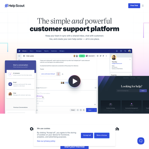 helpscout.com homepage in Jan 2025