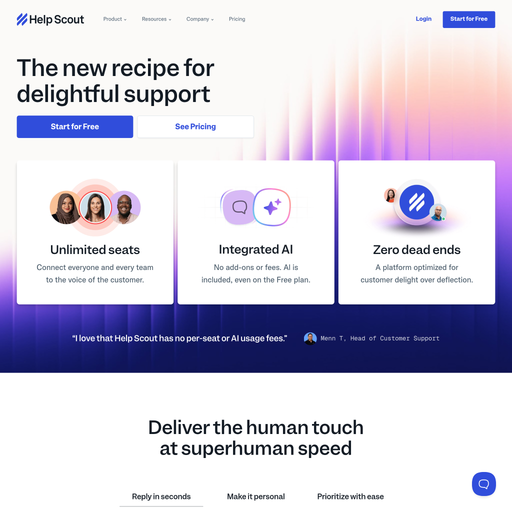 helpscout.com homepage in Jun 2025