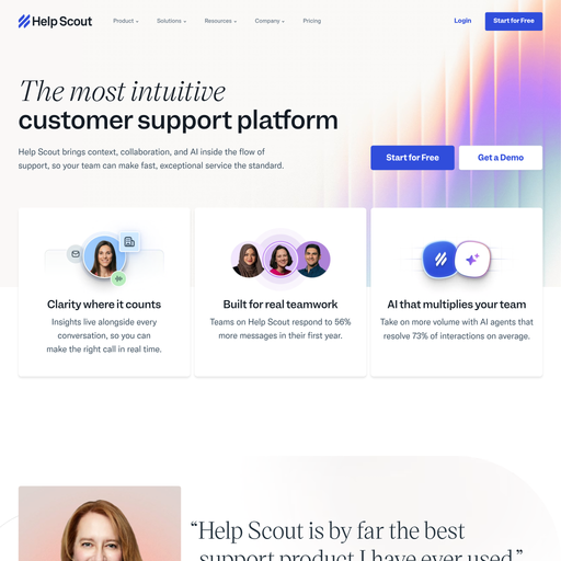 helpscout.com homepage in Jun 2026