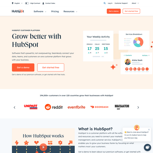 hubspot.com homepage in Feb 2024