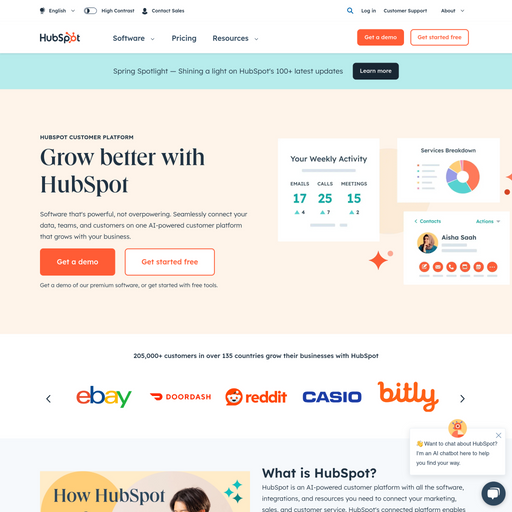 hubspot.com homepage in May 2024