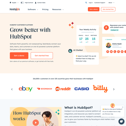 hubspot.com homepage in Jul 2024