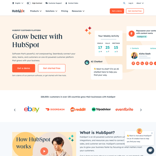 hubspot.com homepage in Sep 2024