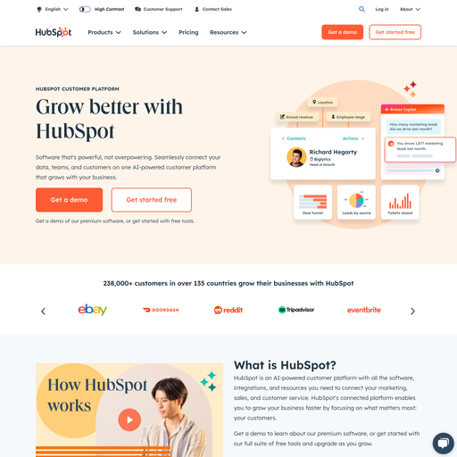 hubspot.com homepage in Jan 2025