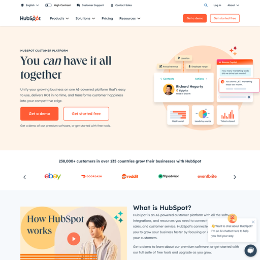 hubspot.com homepage in Feb 2025