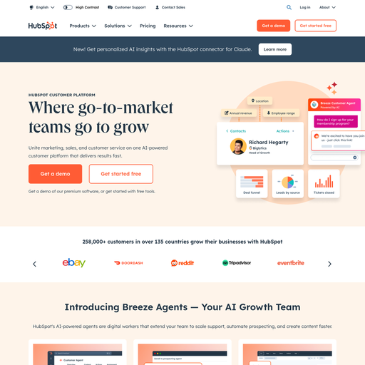 hubspot.com homepage in Jul 2025