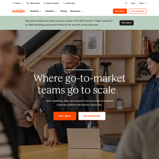 hubspot.com homepage in Oct 2025