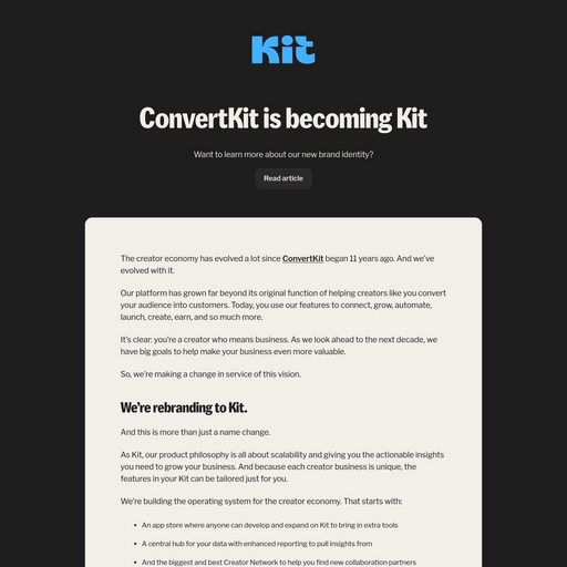 kit.com homepage in Oct 2024