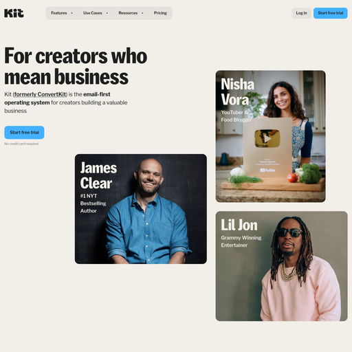 kit.com homepage in Jan 2025