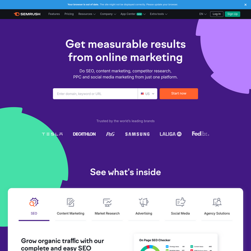 semrush.com homepage in Aug 2024