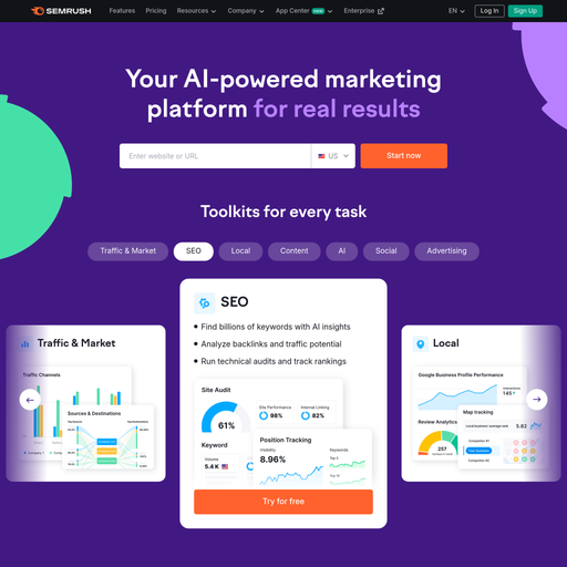 semrush.com homepage in May 2025