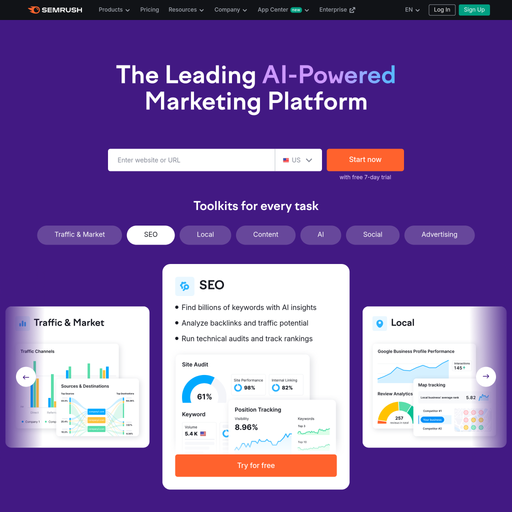 semrush.com homepage in Jul 2025