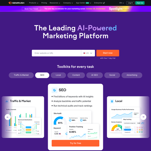 semrush.com homepage in Sep 2025