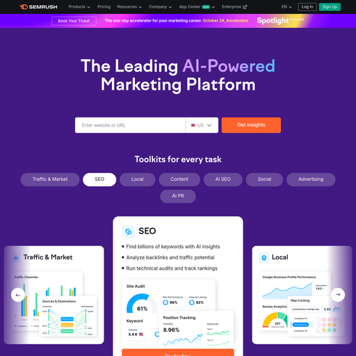 semrush.com homepage in Oct 2025