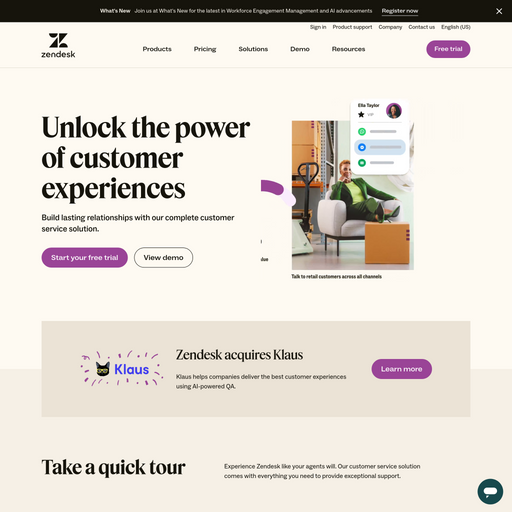 zendesk.com homepage in Mar 2024