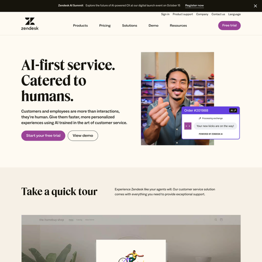 zendesk.com homepage in Sep 2024