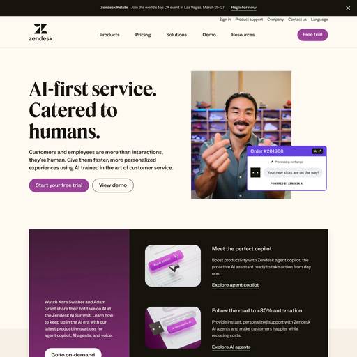 zendesk.com homepage in Nov 2024