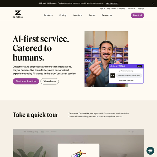 zendesk.com homepage in Dec 2024