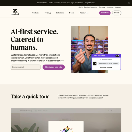 zendesk.com homepage in Jan 2025
