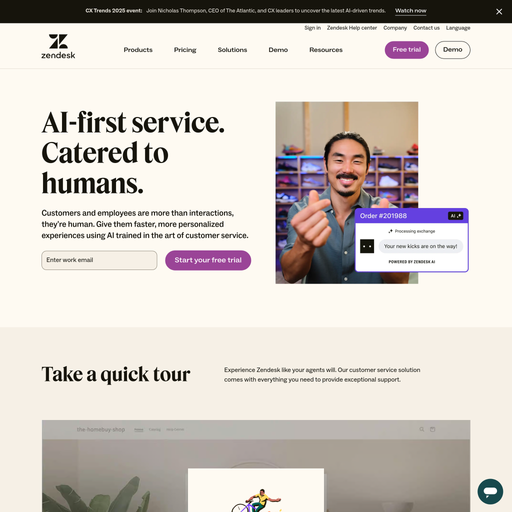zendesk.com homepage in Feb 2025
