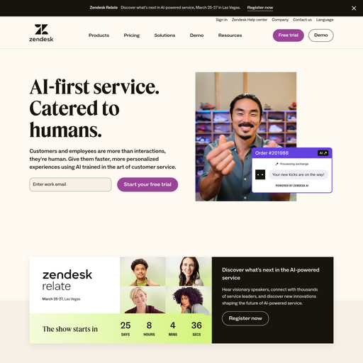 zendesk.com homepage in Mar 2025