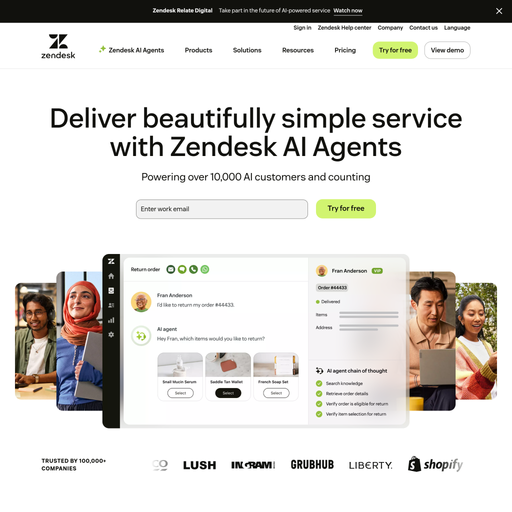 zendesk.com homepage in Apr 2025