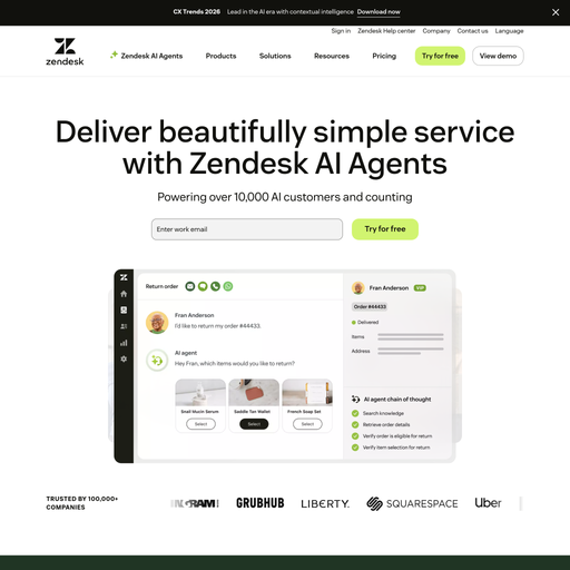 zendesk.com homepage in Dec 2025