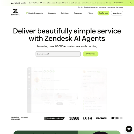 zendesk.com homepage in Mar 2026