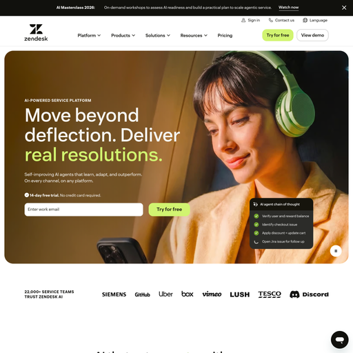 zendesk.com homepage in August 2026